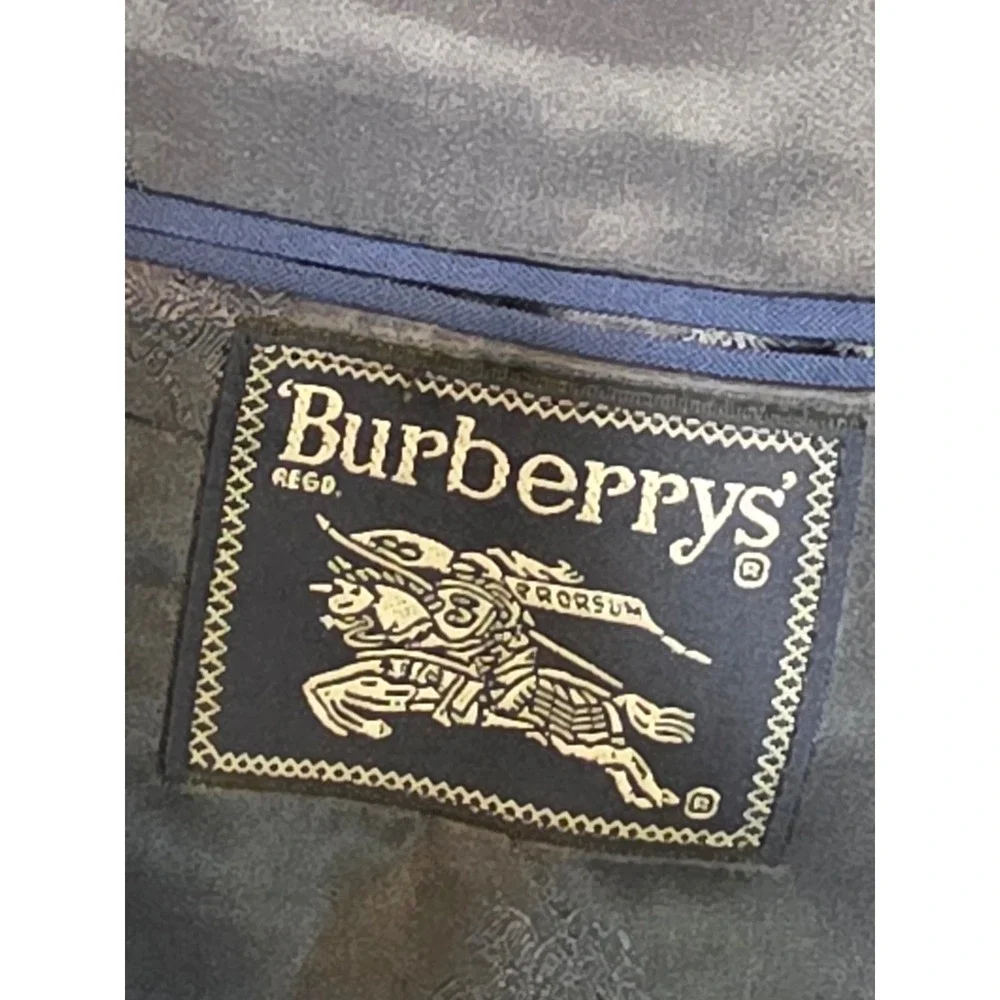 Burberrys Mens Super 100s Loomed Wool Blazer Navy Blue Gold Button Suit Jacket